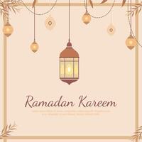 Ramadhan Kareem Islamic Greeting Card Frame Background with Hanging Lamp Light Lantern Decoration vector