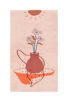 A flower vase with a sun in the background vector