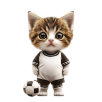 Cat in Soccer Uniform Standing Next to Soccer Ball png