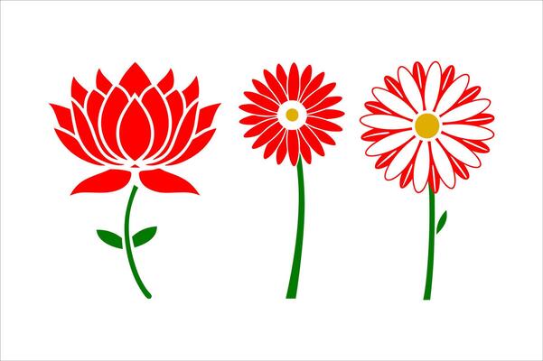 flower , lotus and daisy simple flower icon art illustration
