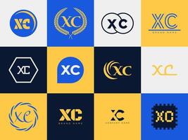 XC logo company template. Letter x and c logotype. Set different classic serif lettering and modern bold text with design elements. Initial font typography. vector