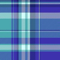 Diwali textile tartan seamless, dimensional background plaid. Asymmetric fabric pattern check texture in indigo and cyan colors. vector
