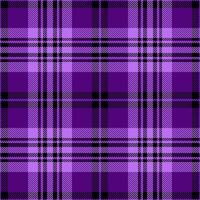 Cell check seamless plaid, long fabric background. Deco tartan pattern texture textile in violet and black colors. vector