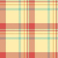 Pajamas seamless textile, no people fabric texture pattern. Designer tartan plaid background check in yellow and red colors. vector