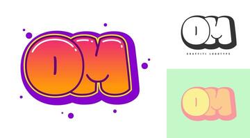 OM logo design for festival or party. Initial letter o and m in graffiti style. Creative modern lettering company name of font typography. Kids trendy logotype or identity. vector