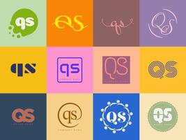 QS logo company template. Letter q and s logotype. Set different classic serif lettering and modern bold text with design elements. Initial font typography. vector