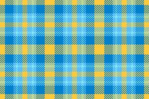 Gift paper plaid texture textile, merry christmas tartan seamless background. Net check pattern fabric in cyan and amber colors. vector