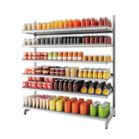 A rack with various types of drinks and juices png
