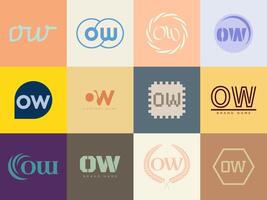 OW logo company template. Letter o and w logotype. Set different classic serif lettering and modern bold text with design elements. Initial font typography. vector