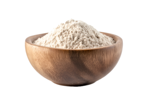 A wooden bowl with flour in it and a bowl of flour in the middle png