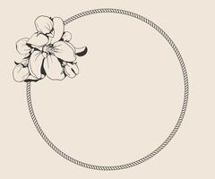Floral round frame hand drawing design. flower border for invitation or greeting card. vector