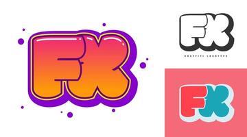 FX logo design for festival or party. Initial letter f and x in graffiti style. Creative modern lettering company name of font typography. Kids trendy logotype or identity. vector
