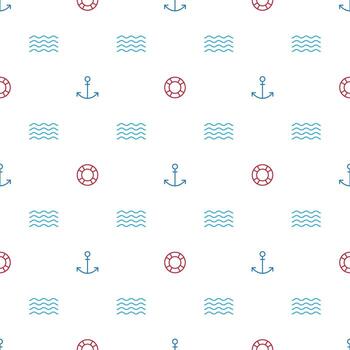 un gráfico interminable modelo con un marina tema. ancla y boya salvavidas en el antecedentes de el océano. modelo para impresión en tela. vector
