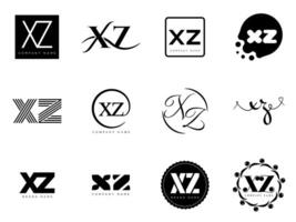 XZ logo company template. Letter x and z logotype. Set different classic serif lettering and modern bold text with design elements. Initial font typography. vector