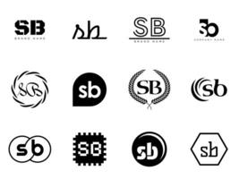 SB logo company template. Letter s and b logotype. Set different classic serif lettering and modern bold text with design elements. Initial font typography. vector