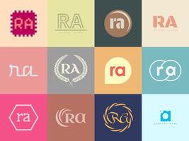 RA logo company template. Letter r and a logotype. Set different classic serif lettering and modern bold text with design elements. Initial font typography. vector