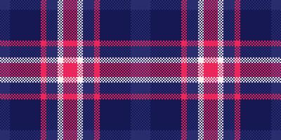 Ragged check textile seamless, idea fabric pattern. Fall background tartan plaid texture in blue and red colors. vector