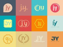 JY logo company template. Letter j and y logotype. Set different classic serif lettering and modern bold text with design elements. Initial font typography. vector