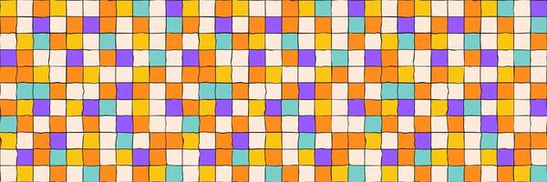 Seamless checkered repeating pattern with hand drawn grid. background, colorful geometric, doodle style vector