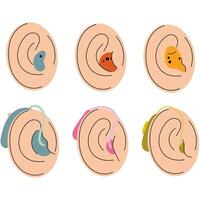 Ears with hearing aids, promoting diversity and accessibility.Health medical device vector