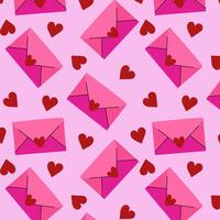 Seamless pattern with envelopes and red hearts for Valentines Day. vector