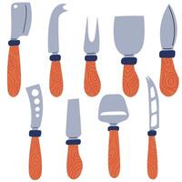 Set of cheese knives with various blade shapes,perfect for slicing and serving cheese vector