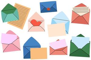 Set of open and closed colorful envelopes. Correspondence, communication, mail, newsletter, delivery concept vector