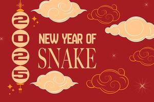 Elegant Chinese New Year banner with lantern, New Year of Snake text, and sparks for 2025 vector