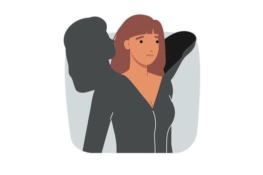 Introvert woman hides behind shell to avoid psychological distress and depression vector