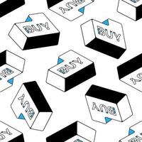 Seamless pattern with computer keyboard keys with inscription BUY. Line isometric icon buy button. Online shopping, online store, advertisement. E-commerce concept. vector