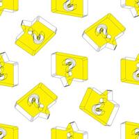 Seamless pattern with question mark on isometric yellow speech bubble on isolated background. Monochrome hipster background. Chatting messaging communication concept. vector