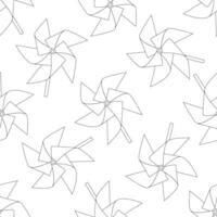 Seamless pattern with black illustration of a group black origami paper toy windmills isolated on a white background. Playing equipment depicting toy pinwheel. vector