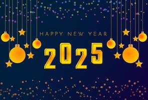 New Year 2025 and Christmas getting card background Celebration Display with Sparkling Decorations and Defocused Glittering Lights and stars vector