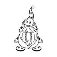 Outline doodle of a whimsical dwarf with braids and snowflakes vector