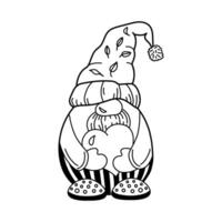 Outline doodle of a whimsical dwarf with autumn leaves vector