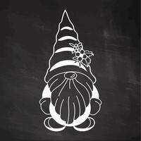 Chalkboard dwarf illustration with festive hat and floral accents vector