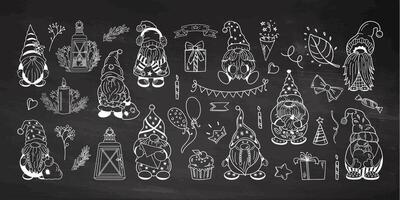 Chalkboard illustration with cute dwarf and elements for festive decoration vector