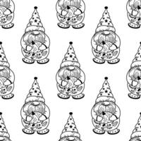 Seamless outline doodle pattern with dwarf and holiday decorations vector