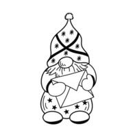 Outline doodle of a festive dwarf holding an envelope vector