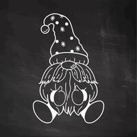 Dwarf sitting with starry hat on chalkboard background vector