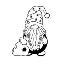 Dwarf with braids and sack in festive hat in doodle style vector