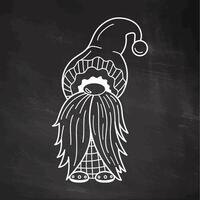 Gnome in hat with long beard on chalkboard in chalk style vector