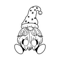 Outline doodle of a sitting festive dwarf in hat vector