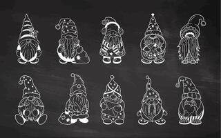 Cute dwarf chalkboard collection with unique festive characters and elements vector