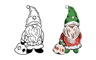 Dwarf illustration holding a patched sack with winter accents in doodle and colored hand-drawn style vector