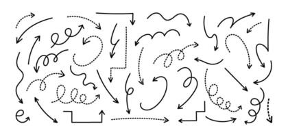 Hand-drawn decorative arrows and curved lines on white background vector