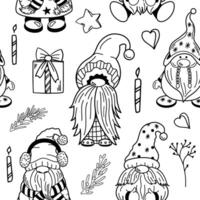 Seamless festive pattern with dwarfs and holiday elements vector