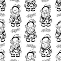 Seamless outline doodle pattern with dwarf in winter scarf vector