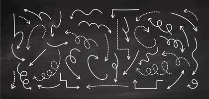 Hand-drawn chalkboard arrows and curved lines on black background vector