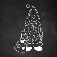 Dwarf illustration with sack and winter-themed design on chalkboard background vector